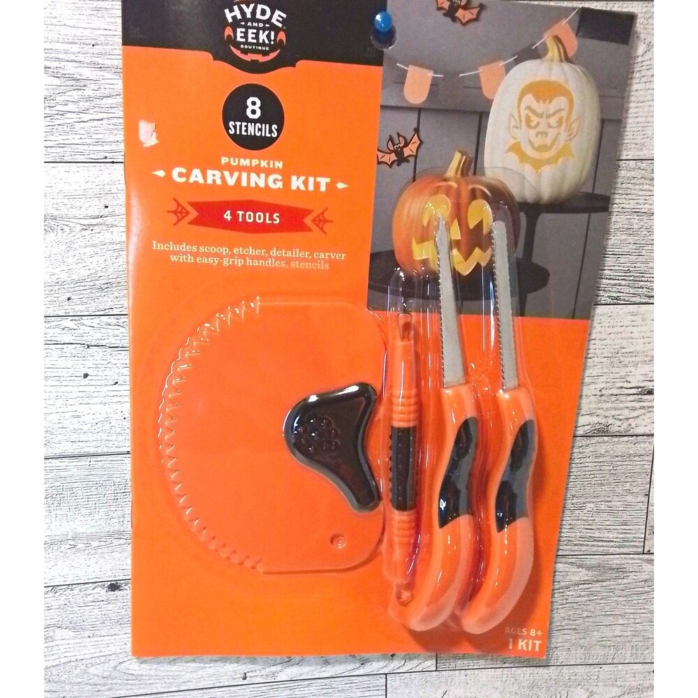 Hyde & EEK! Boutique Halloween Pumpkin Carving Kit w/ 8 Stencils & 4 Tools